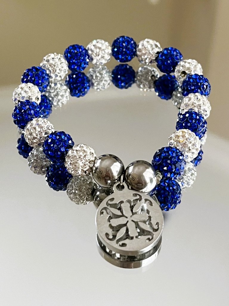 Rustic Cuff White And Blue Logo Stretch Shambala Beaded Bracelet 15$